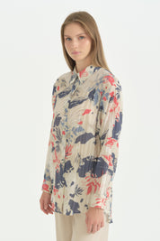Desenli Tunik Pantolon Takım - Bej