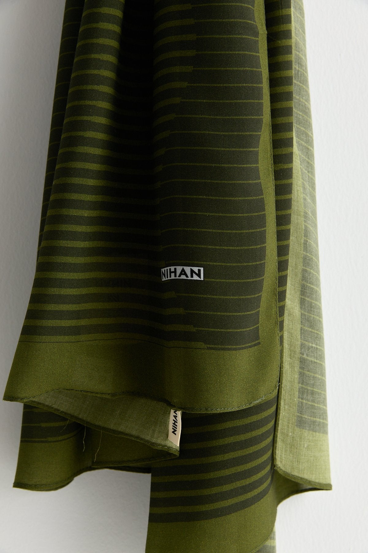 Patterned Viscose Silk Scarf - Khaki