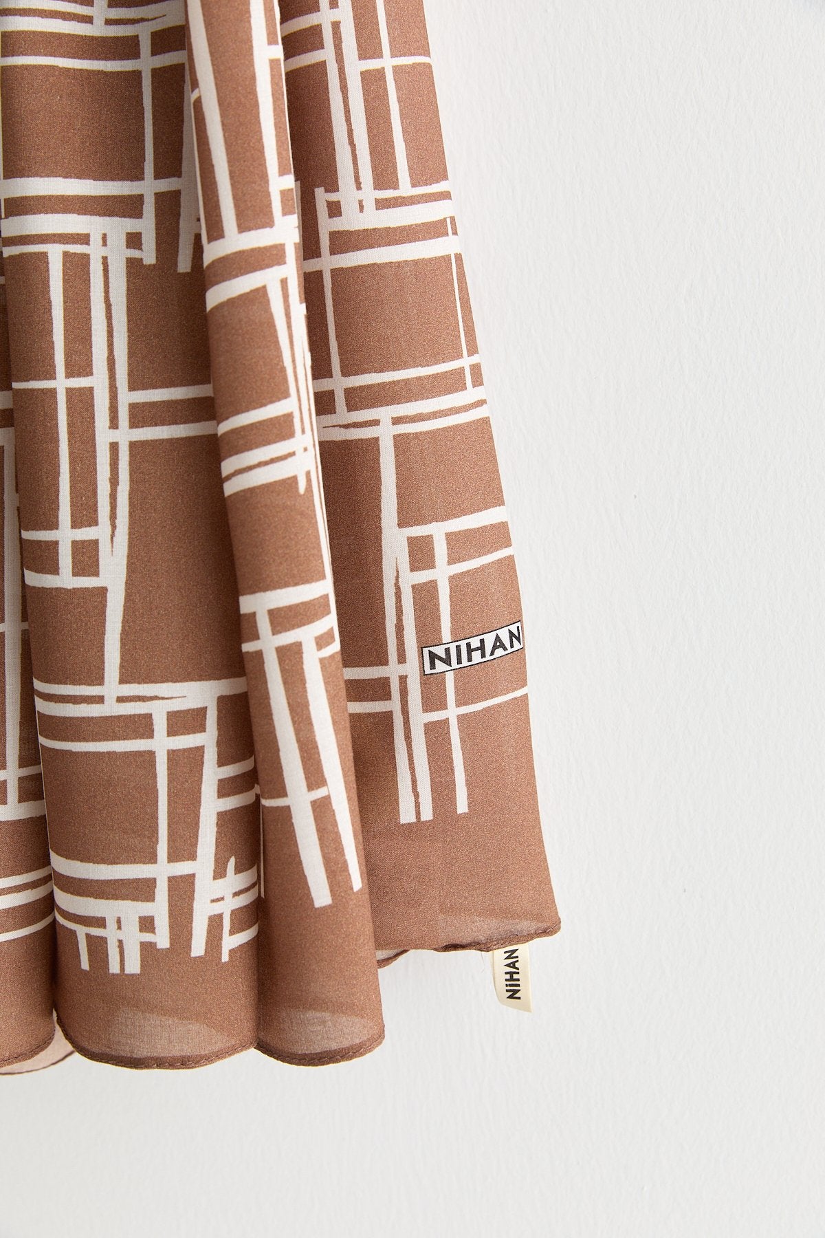 Patterned Viscose Silk Scarf - Brown