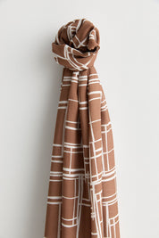 Patterned Viscose Silk Scarf - Brown