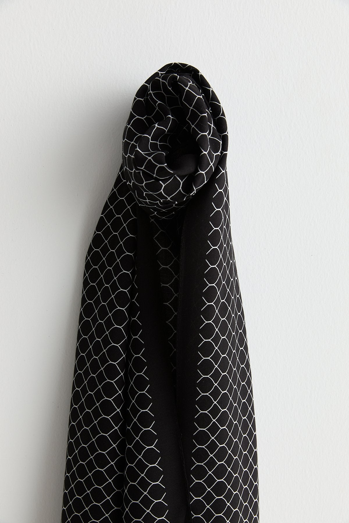Patterned Viscose Silk Scarf - Black