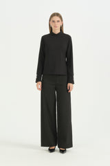 Dik Yaka Basic Bluz - Siyah