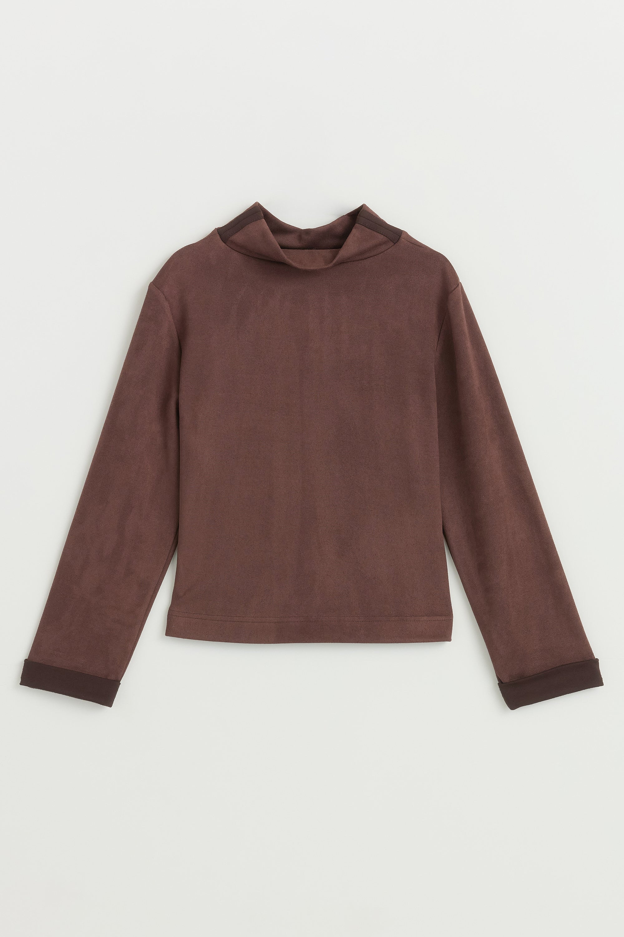 Dik Yaka Basic Cupra Süet Bluz - Kahve