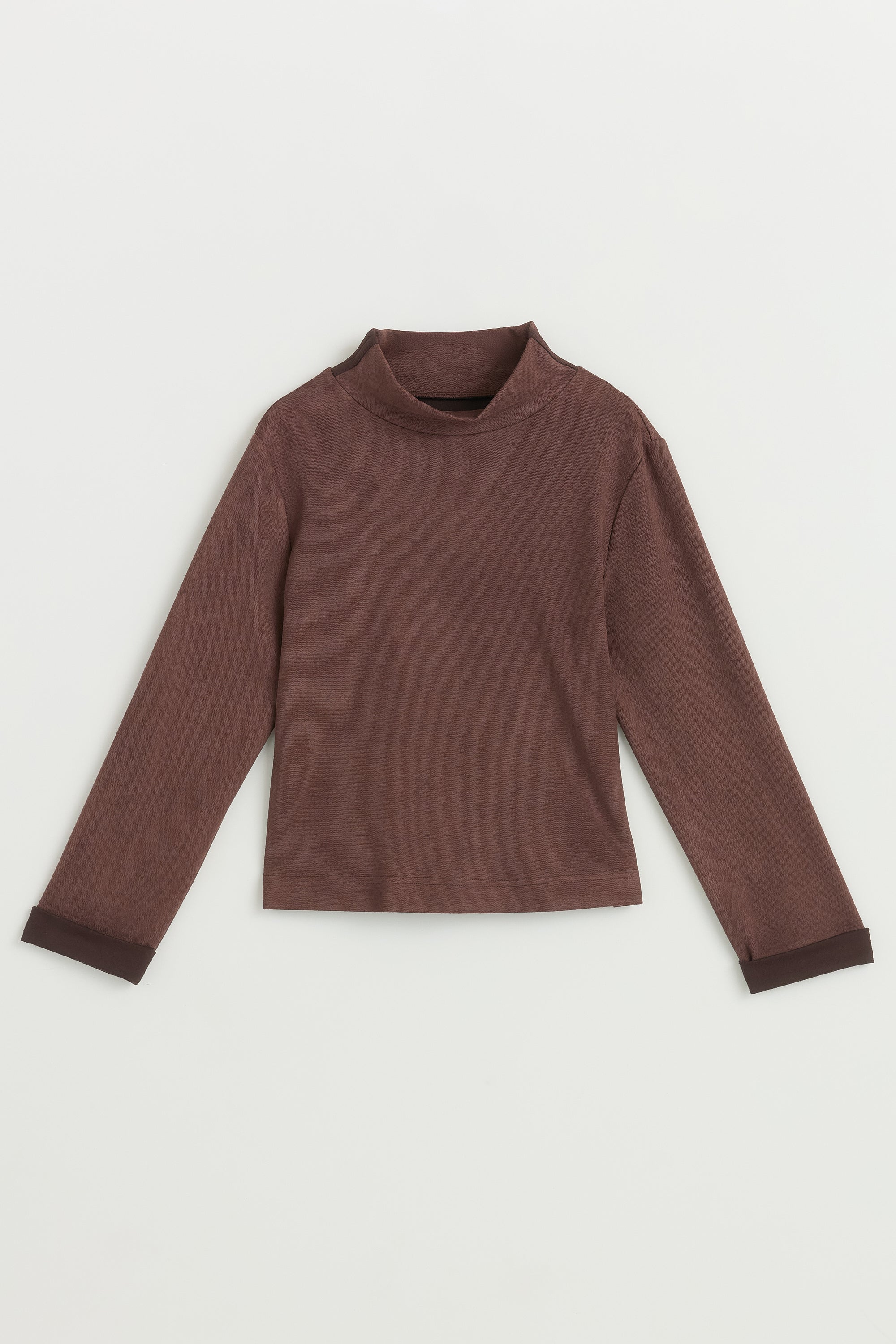Dik Yaka Basic Cupra Süet Bluz - Kahve