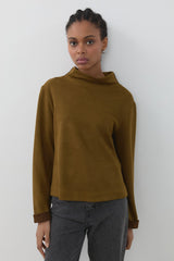 Dik Yaka Basic Cupra Süet Bluz - Olive