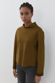 Dik Yaka Basic Cupra Süet Bluz - Olive