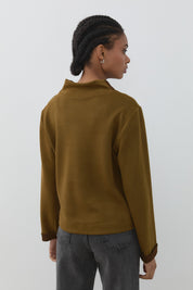 Dik Yaka Basic Cupra Süet Bluz - Olive