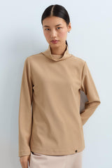 High-Neck Basic Knitted Blouse - Camel