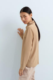High-Neck Basic Knitted Blouse - Camel