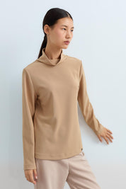High-Neck Basic Knitted Blouse - Camel