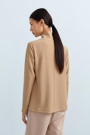 High-Neck Basic Knitted Blouse - Camel