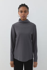 Dik Yaka Basic Örme Bluz - Füme