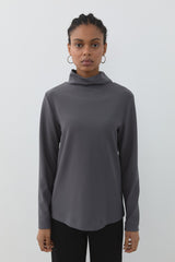 Dik Yaka Basic Örme Bluz - Füme