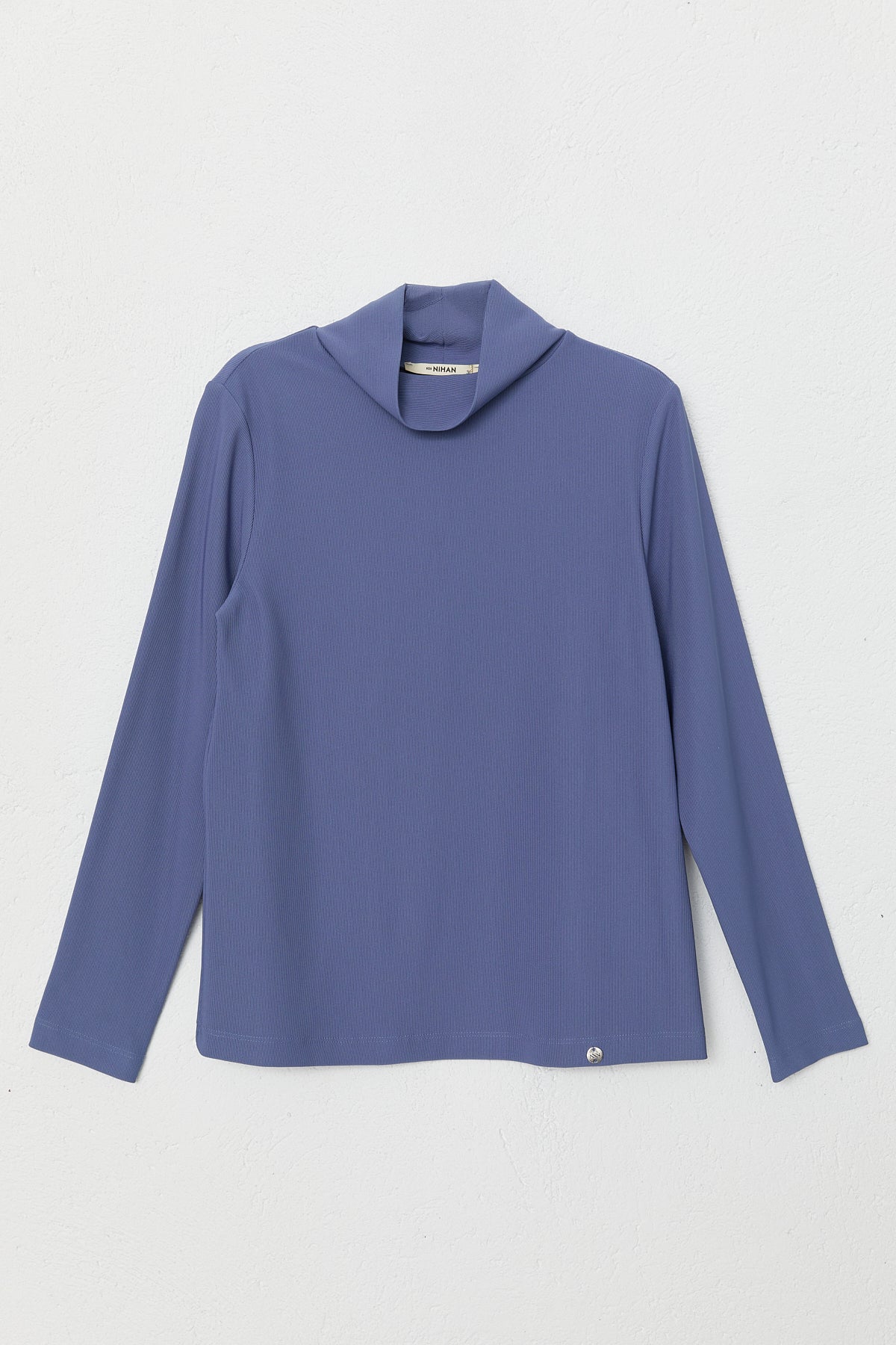 High Neck Basic Knitted Blouse - Indigo