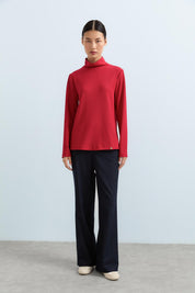 High-Neck Basic Knitted Blouse - Red
