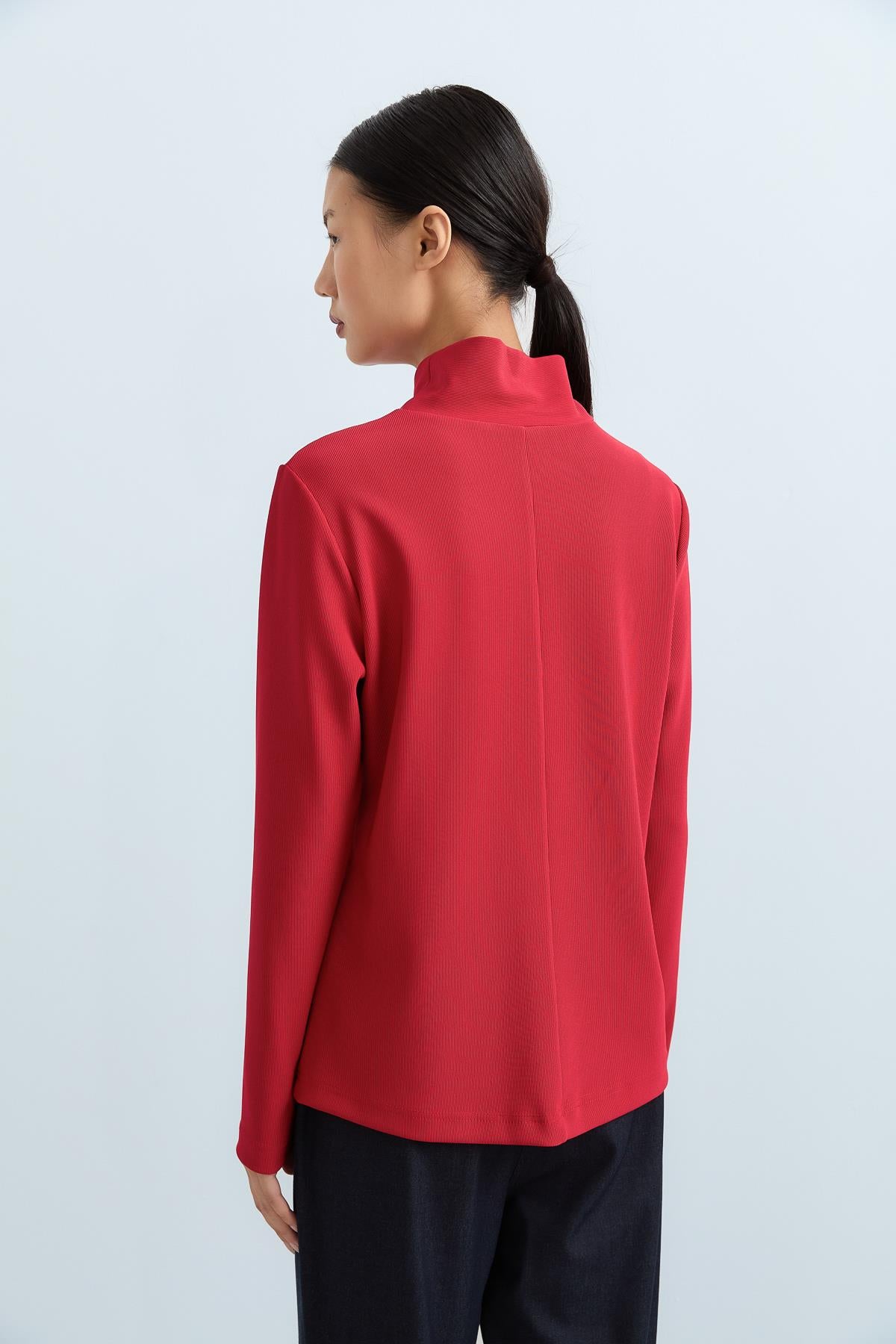 High-Neck Basic Knitted Blouse - Red