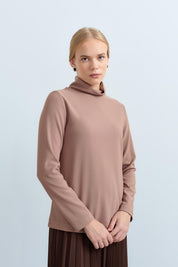 High-Neck Basic Knitted Blouse - Mink
