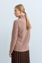 High-Neck Basic Knitted Blouse - Mink