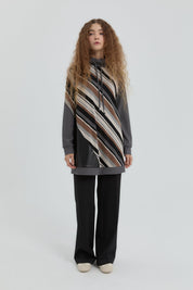 High-Neck Patterned Sweatshirt - Dark Gray