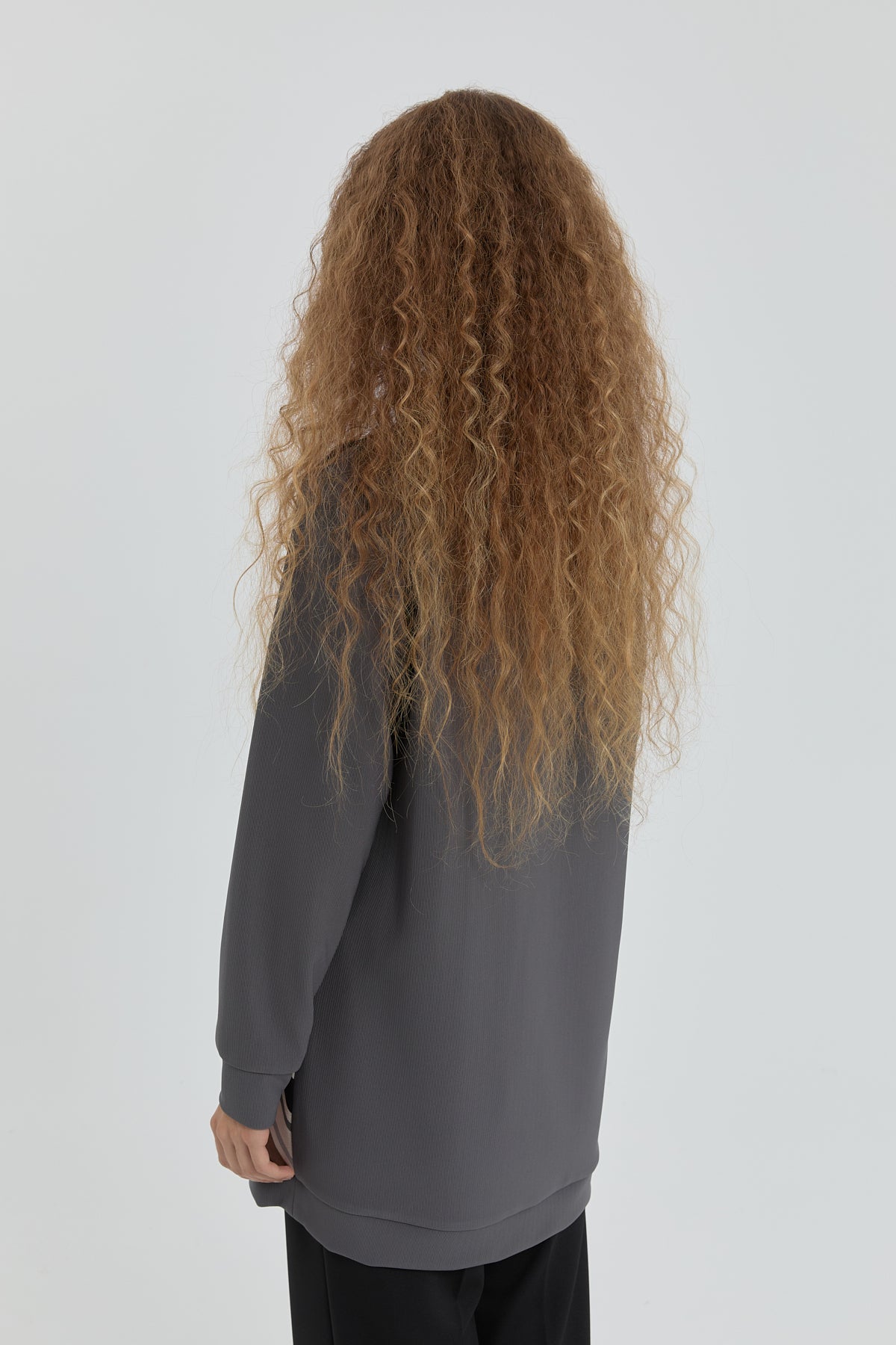 High-Neck Patterned Sweatshirt - Dark Gray