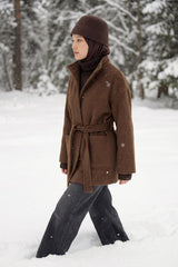 Stand-collar belted coat - Light brown