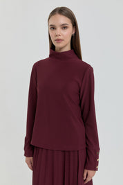 Dik Yaka Örme Basic Bluz - Bordo