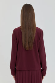 Stand-up Collar Knitted Basic Blouse - Burgundy
