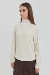 High Neck Knitted Basic Blouse - Ecru