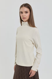 High Neck Knitted Basic Blouse - Ecru