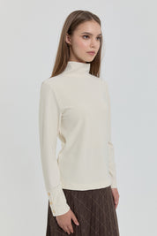 High Neck Knitted Basic Blouse - Ecru
