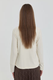 High Neck Knitted Basic Blouse - Ecru
