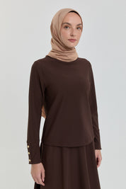 Dik Yaka Örme Basic Bluz - Kahve