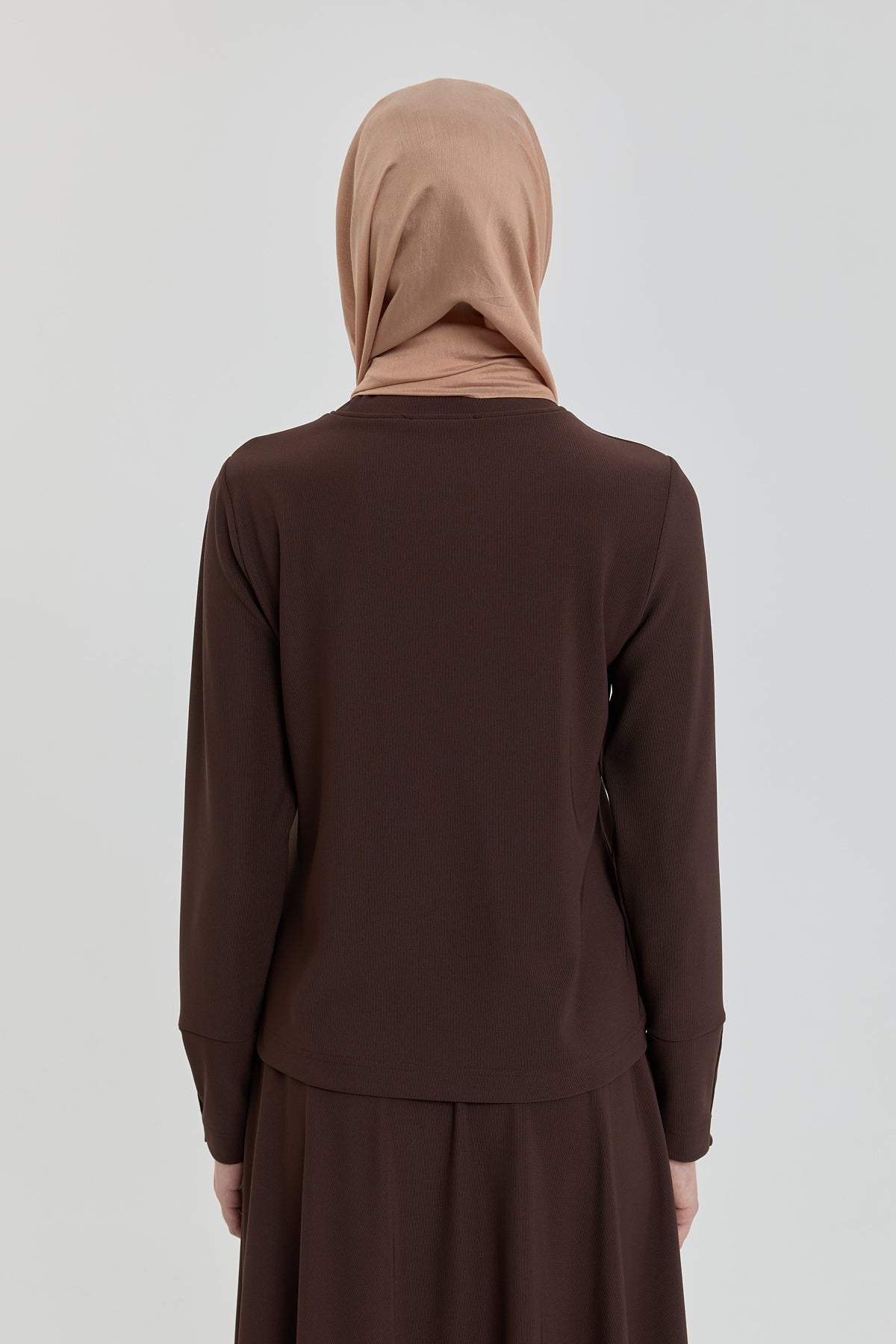 Dik Yaka Örme Basic Bluz - Kahve