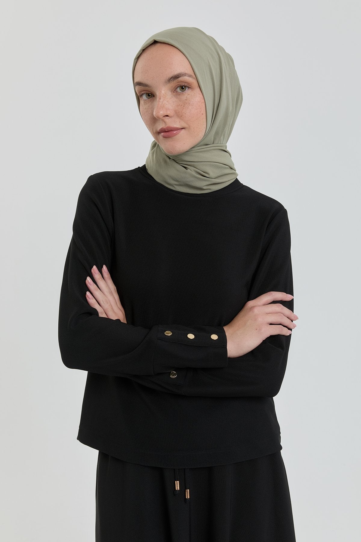 Dik Yaka Örme Basic Bluz - Siyah
