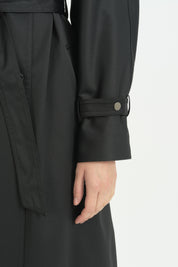 Dik Yaka Oversize Trençkot - Siyah
