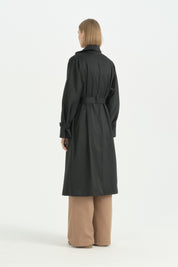 Dik Yaka Oversize Trençkot - Siyah