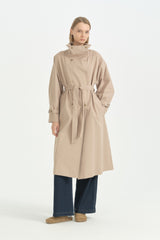 Dik Yaka Oversize Trençkot - Vizon