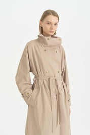 Dik Yaka Oversize Trençkot - Vizon