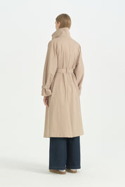 Dik Yaka Oversize Trençkot - Vizon