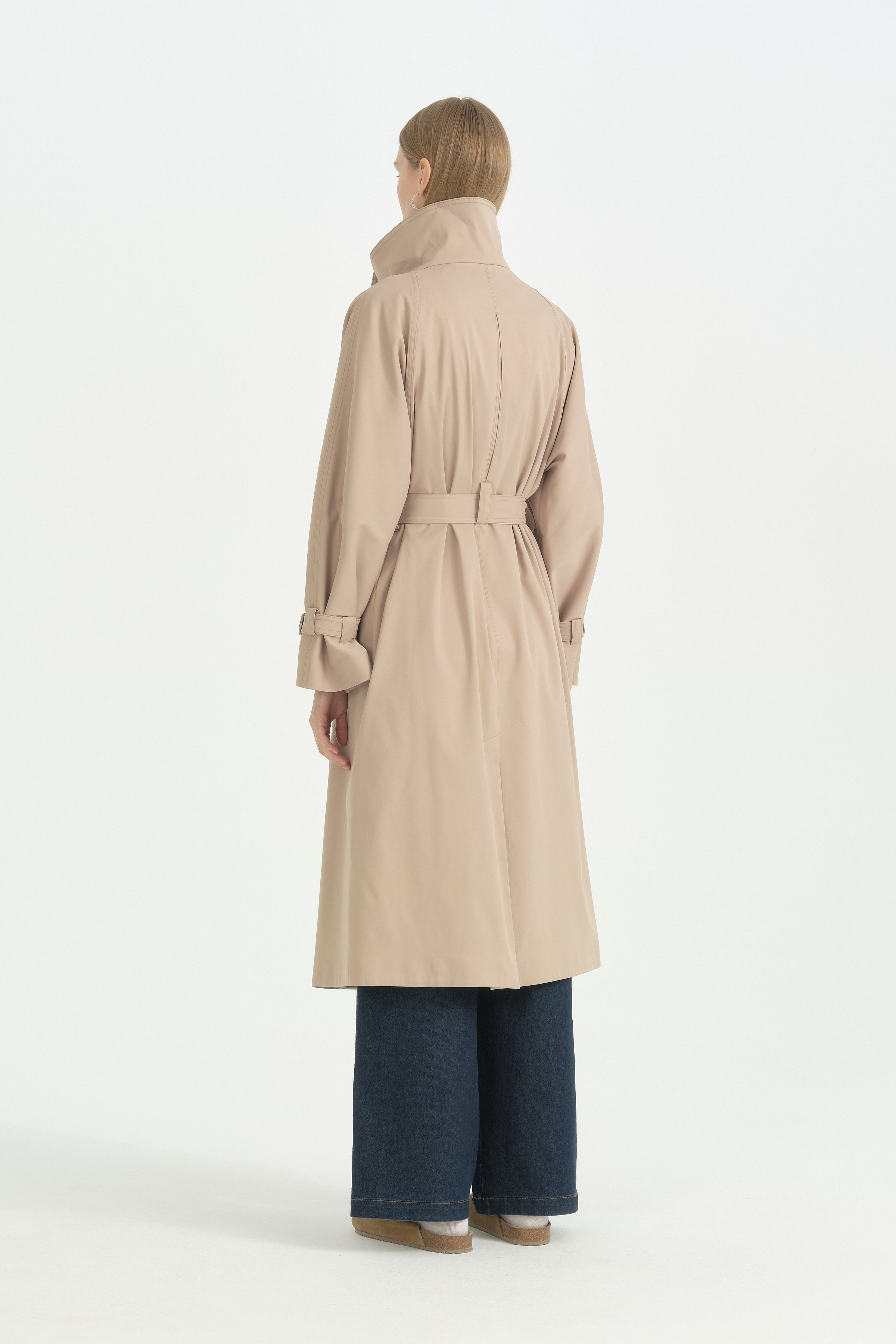 Dik Yaka Oversize Trençkot - Vizon
