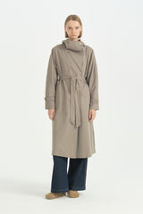 Dik Yaka Oversize Trençkot - Yeşil