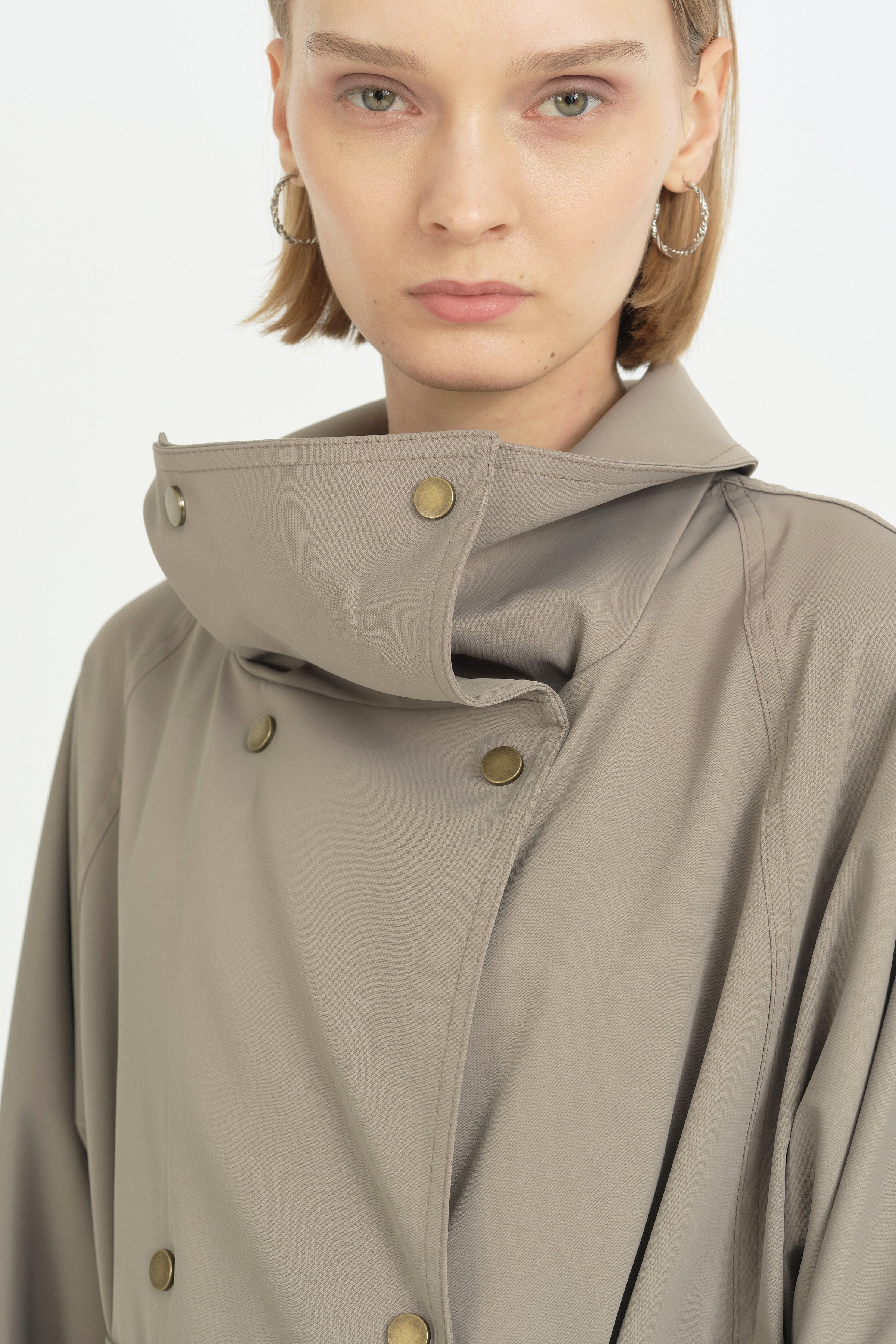 Dik Yaka Oversize Trençkot - Yeşil