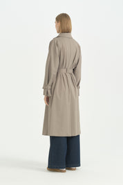 Dik Yaka Oversize Trençkot - Yeşil