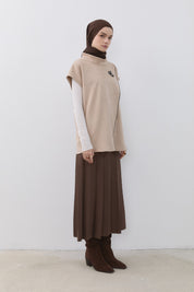 High-Neck Suede Sweater - Beige