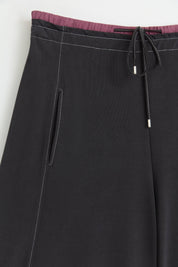 Dikiş Detaylı Bol Paça Örme Pantolon - Siyah