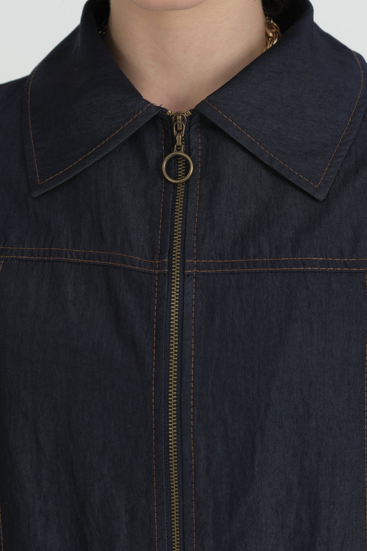 Dikiş Detaylı Denim Görünümlü Rayon Ceket - İndigo