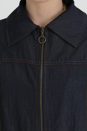 Dikiş Detaylı Denim Görünümlü Rayon Ceket - İndigo