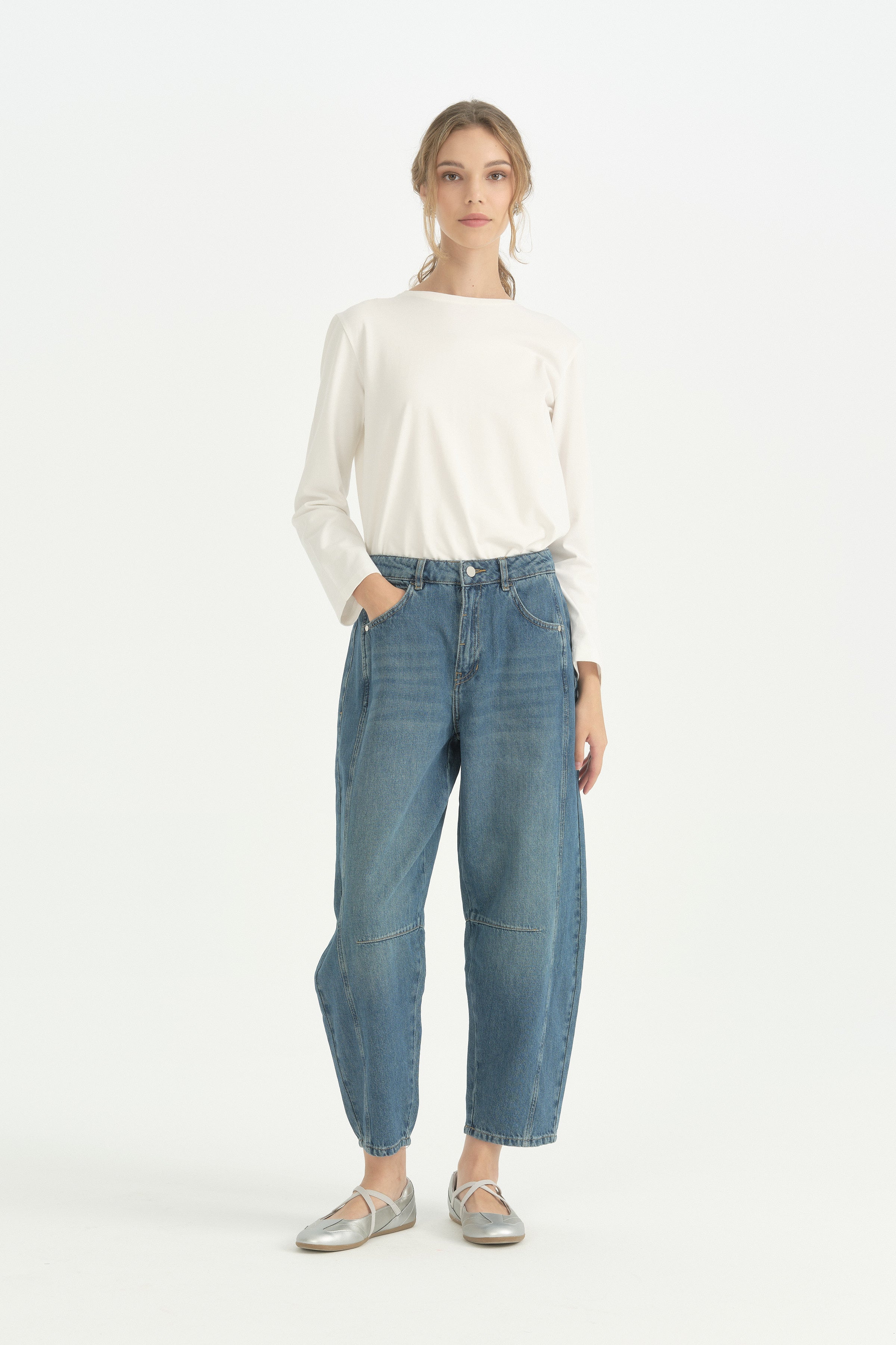 Dikiş Detaylı Denim Havuç Pamuklu Pantolon - İndigo