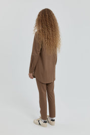 Shirt Collar Tunic with Stitching Detail - Light Brown