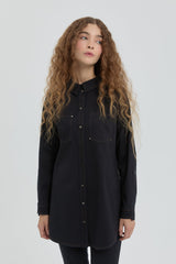 Stitch Detailed Shirt Collar Tunic - Navy Blue